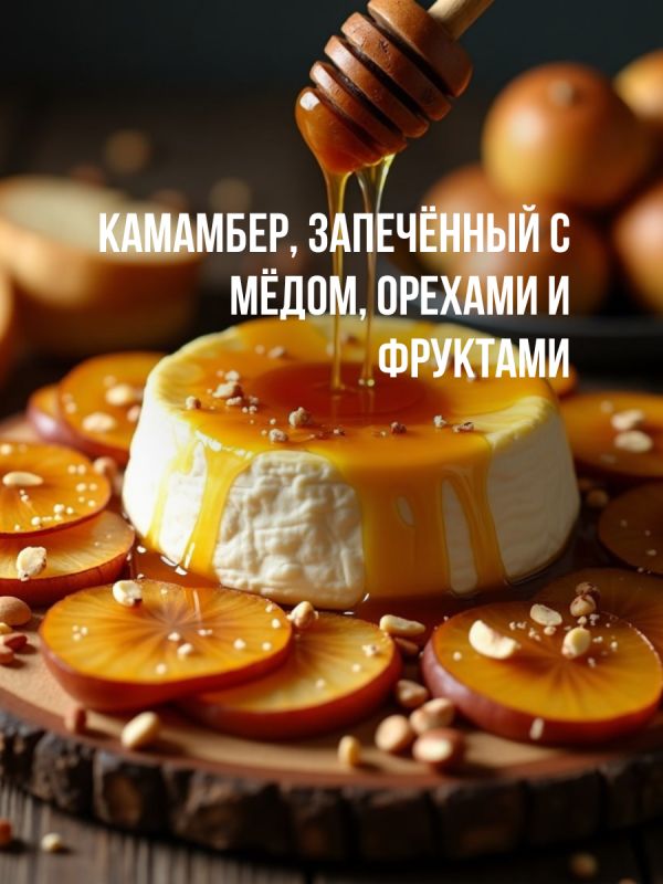 Запеченный камамбер: легкое угощение с медом и фруктами