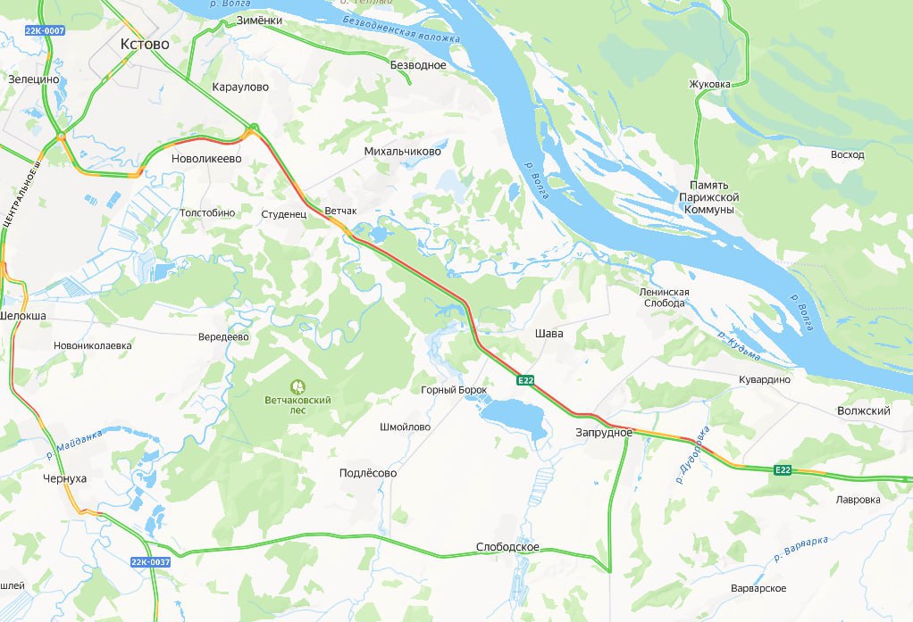 На трассе М-7 в Кстовском районе образовалась огромная пробка — затор растянулся почти на 20 км
