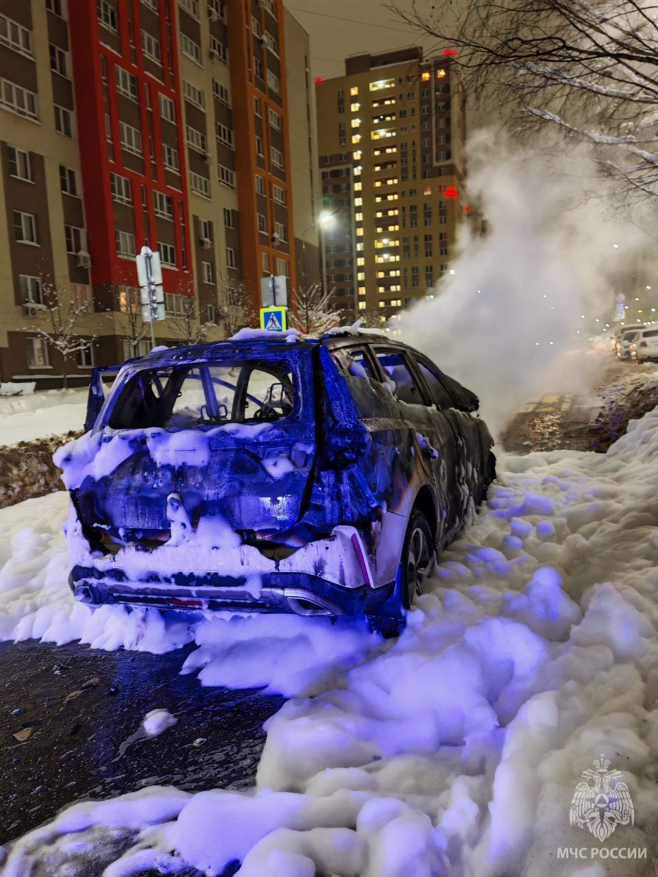 Региональное МЧС поделилось фотографиями с места пожара в Новой Кузнечихе: там сегодня утром сгорел автомобиль