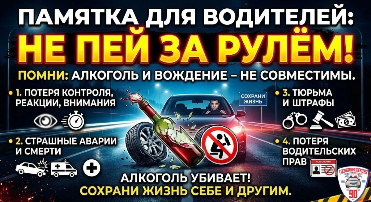 С наступлением выходных Управление Госавтоинспекции вновь напоминает о недопустимости нетрезвого вождения