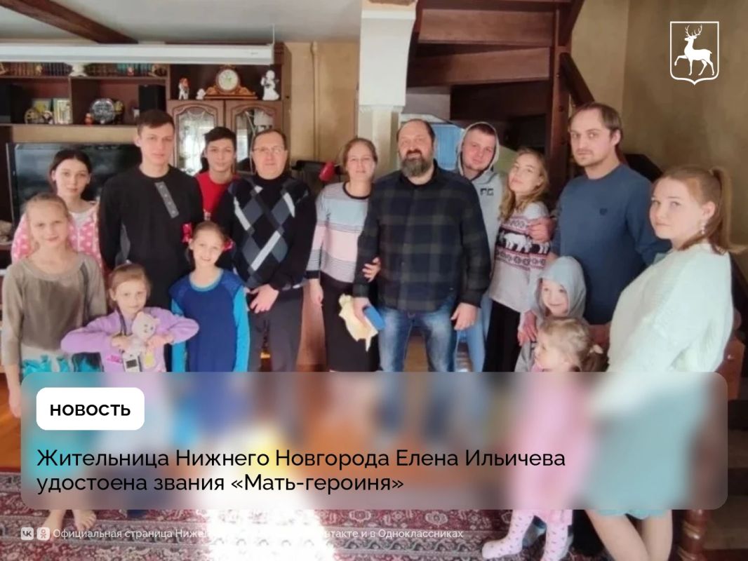 За заслуги в укреплении института семьи и воспитании детей нижегородка Елена Ильичева удостоена звания «Мать-героиня», указ об этом подписал президент Владимир Путин