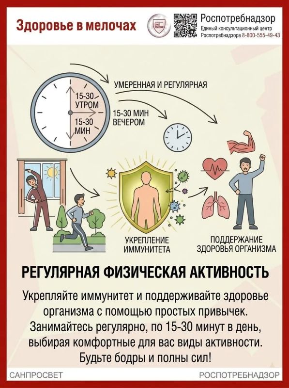 #Здоровье_в_мелочах. Регулярная физическая активность помогает укреплять иммунитет и поддерживать здоровье организма