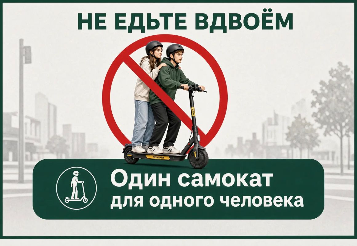 Прогулка вдвоём. Электросамокат сконструирован для передвижения одного человека