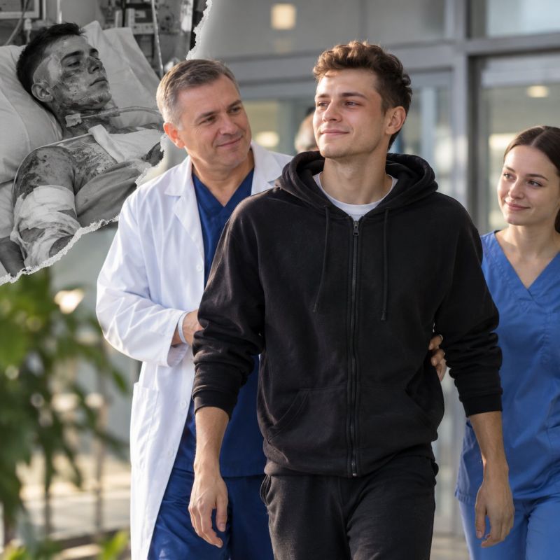 Врачи ПИМУ выписали 23-летнего пациента, который после страшного пожара на стройке в Омске выжил с ожогами 50% тела и снова встал на ноги