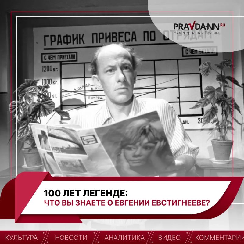 Сегодня исполняется 100 лет со дня рождения народного артиста СССР Евгения Евстигнеева