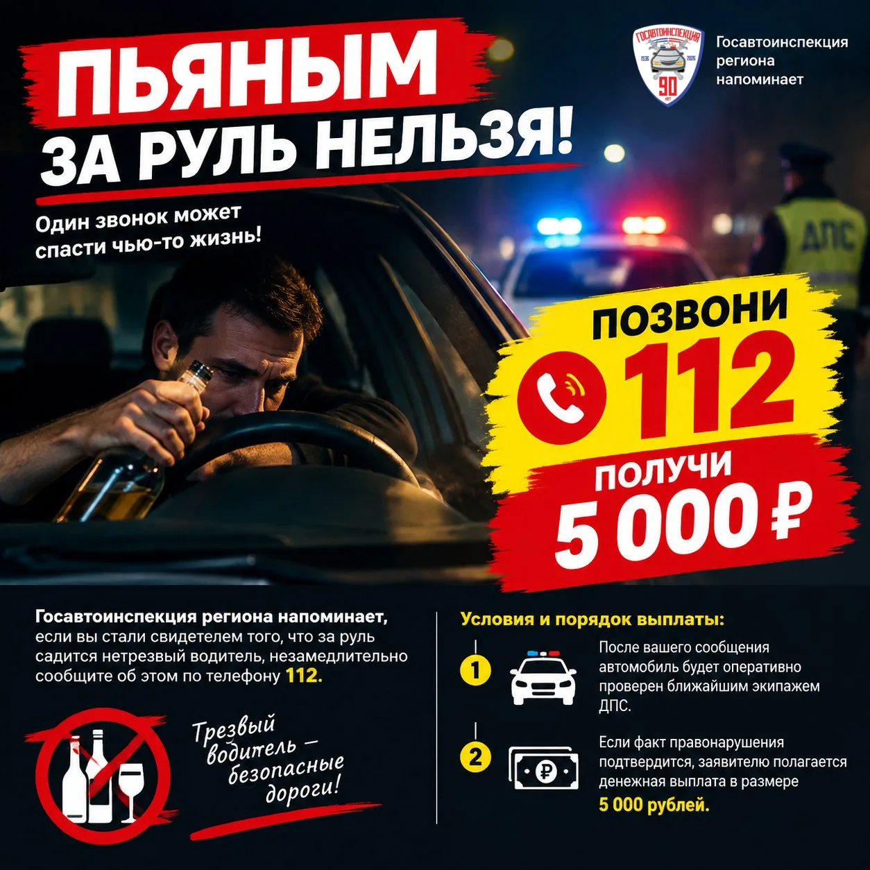 С наступлением выходных Управление Госавтоинспекции вновь напоминает о недопустимости нетрезвого вождения